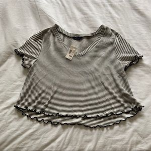 Black & White Striped V-neck Crop